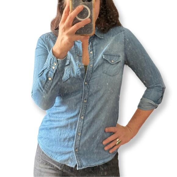 Miley Cyrus & Max Azria Pearl Snap Denim Shirt - Picture 1 of 7
